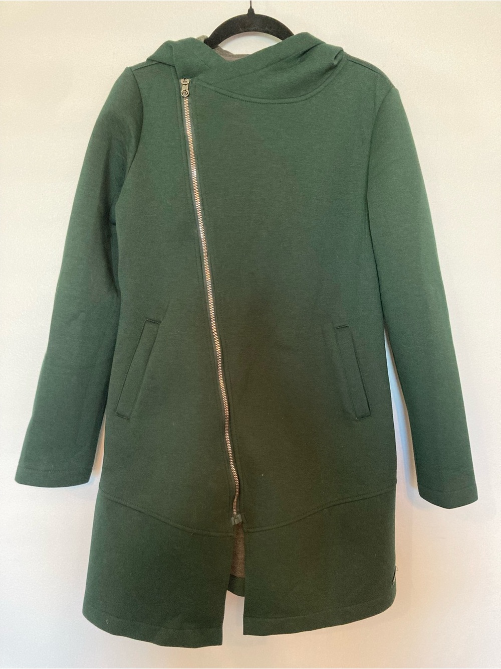 Betsey Johnson Forest Green Asymmetrical Zip Hooded Coat sz S